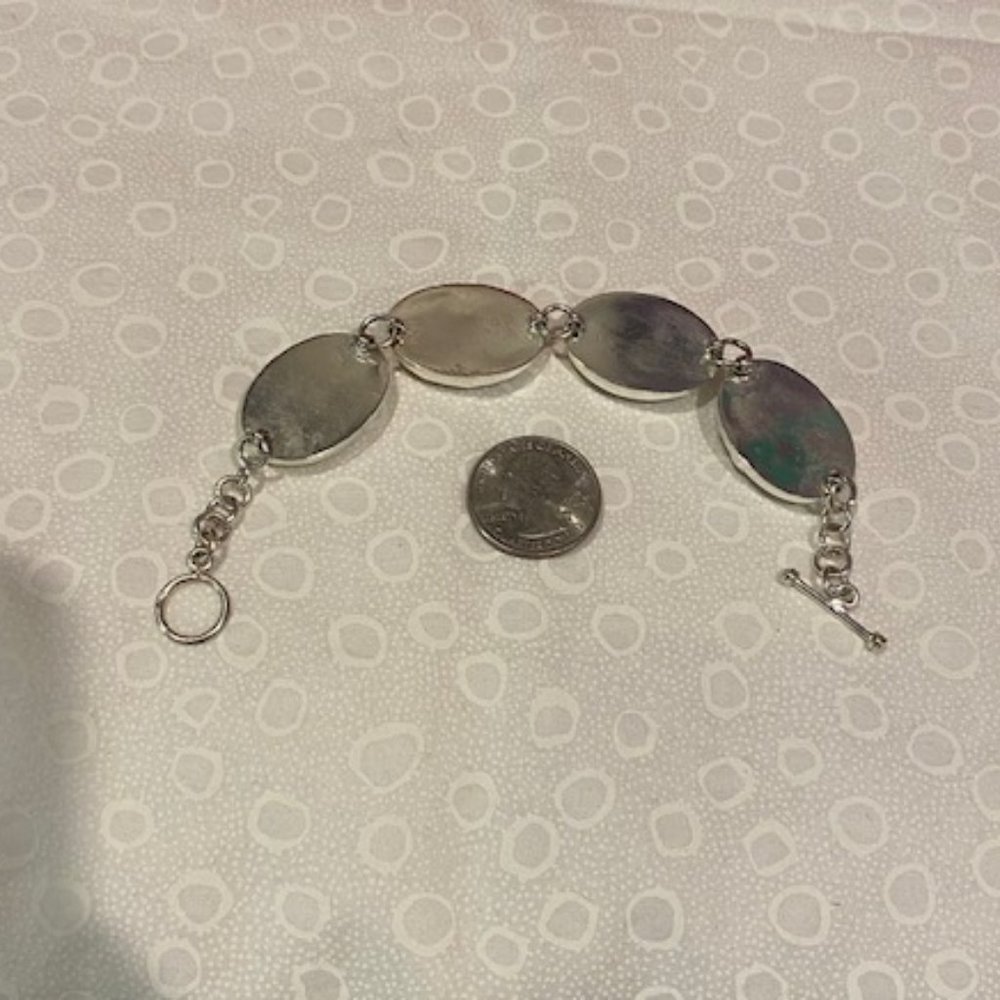 VTG 925 Silver Black Onyx Oval Stones Toggle BRACELET - Picture 6 of 7